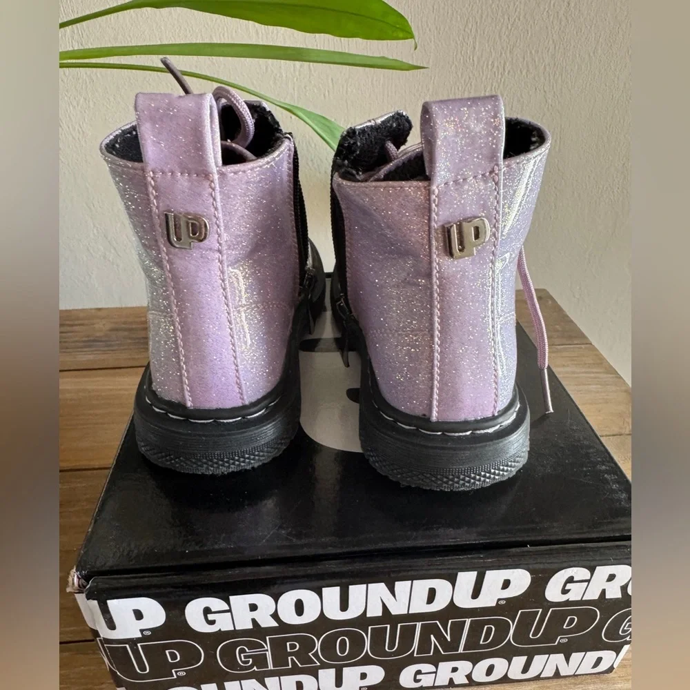 EUC Ground up Toddler Lace-Up side zipper Pink shiny glitter Boots size 9